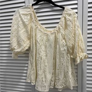 By Together Cream Lace Puff Sleeve Blouse